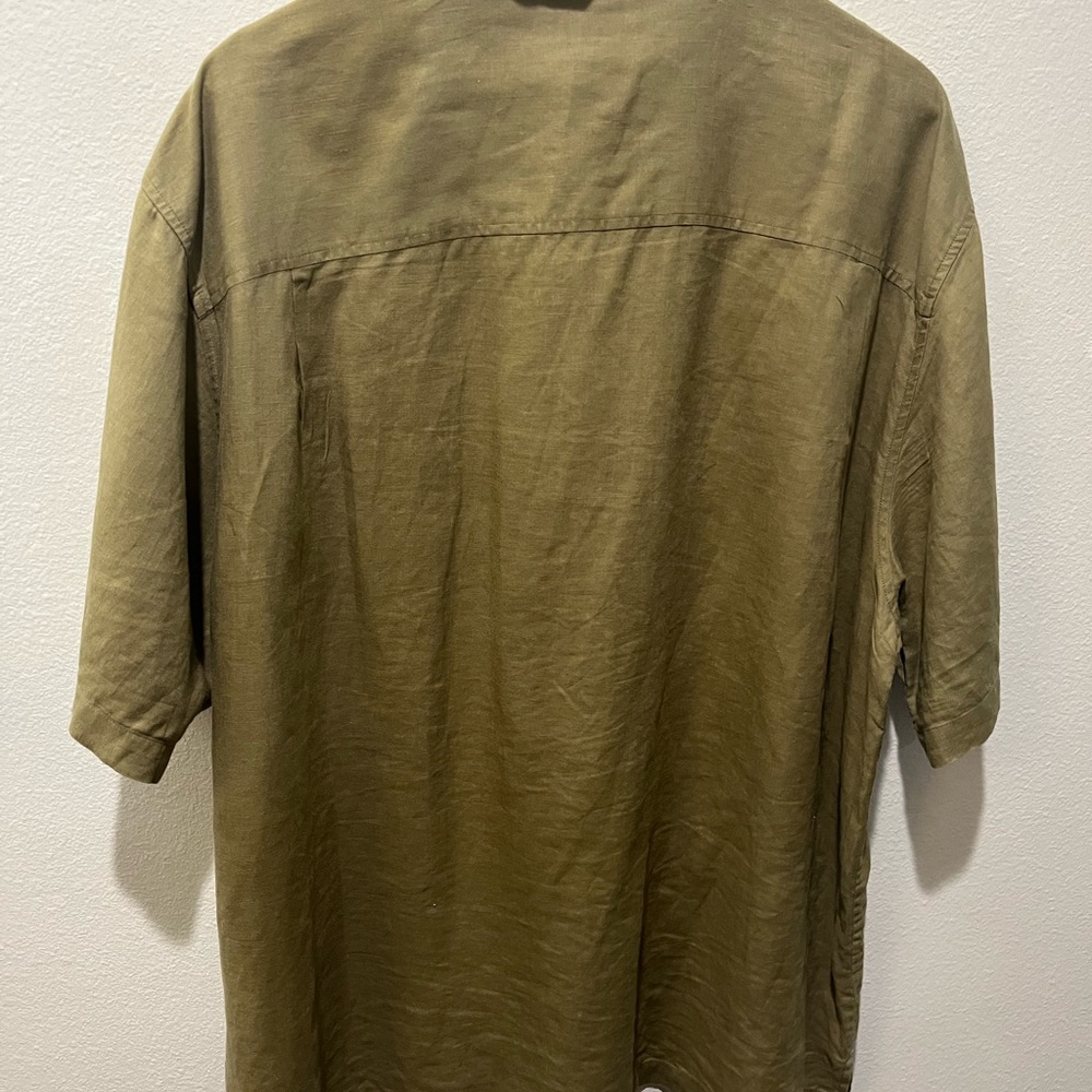 CARIBBEAN 100% LINEN MEN’S GREEN KHAKI BUTTON DOWN SHORT SLEEVE SHIRT SIZE XL - Picture 9 of 10